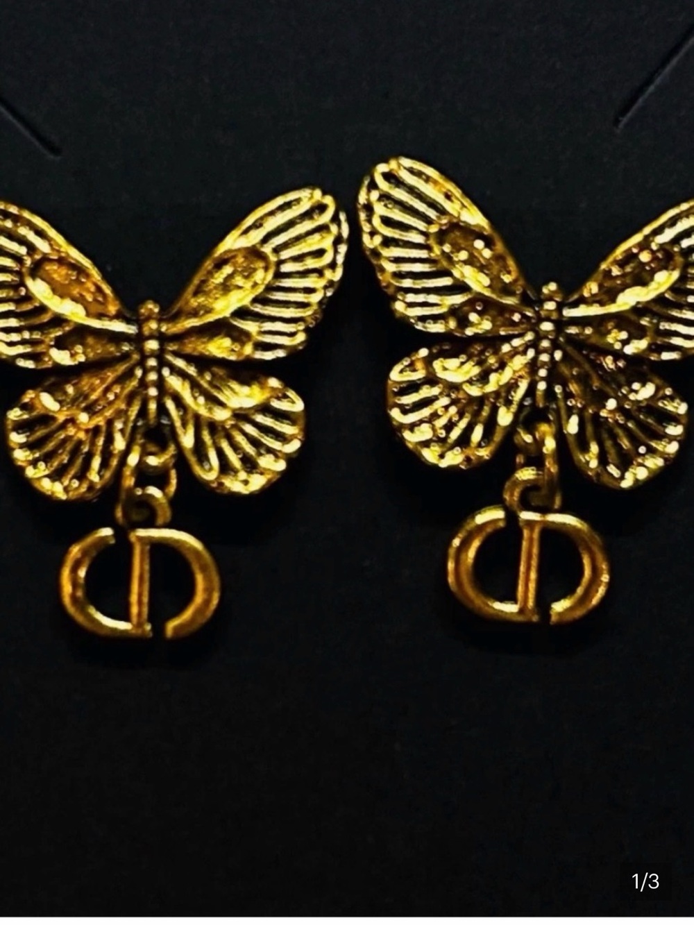 Dior Gold Butterfly Drop Earrings with CD Charm